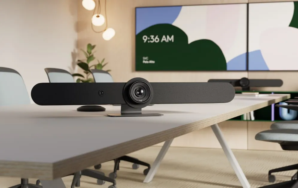 Logitech Rally Bar on a meeting-room table