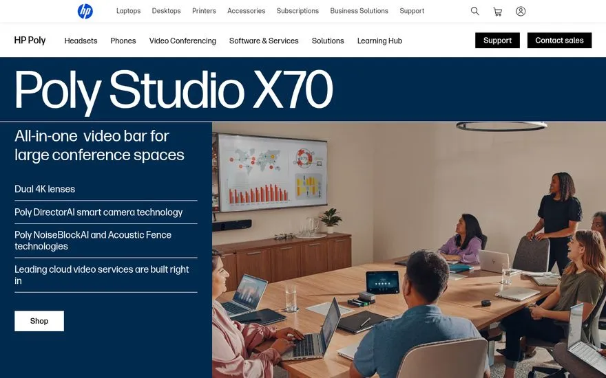 Poly Studio X70 — video bar for large spaces — supplier page